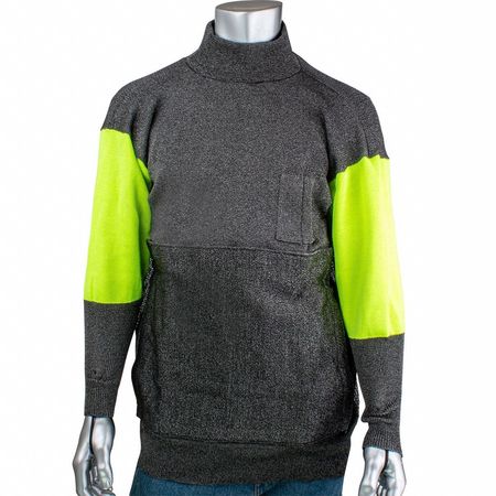 KUT GARD Cut and Abrasion Resistant Pullover, Hi-Vis Sleeves, Removable Belly Patch, L P190BP-PP1-TL-L