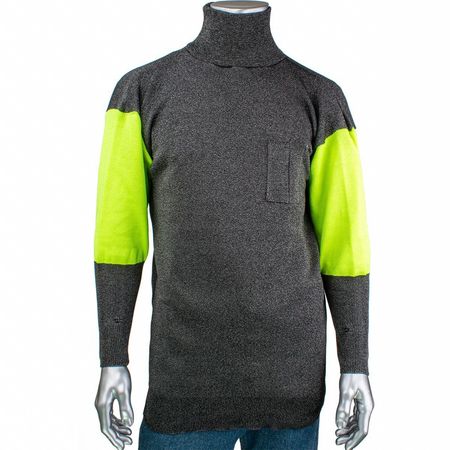 KUT GARD Cut and Abrasion Resistant Pullover, Hi-Vis Sleeves, 4 in Collar, Elastic Thumb, 2XL P191SP-PP1-TL-2XL