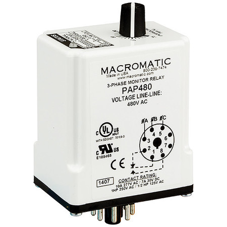 Macromatic 3 Phase Monitor Relay, SPDT, 480VAC, 8 Pin PAP480