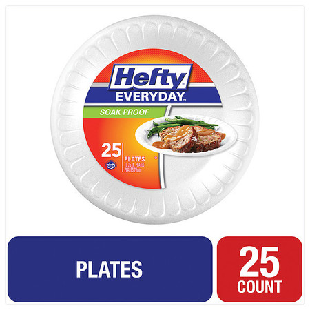 HEFTY Disp Foam Plate, 10 1/4 in, White, PK25 D21029