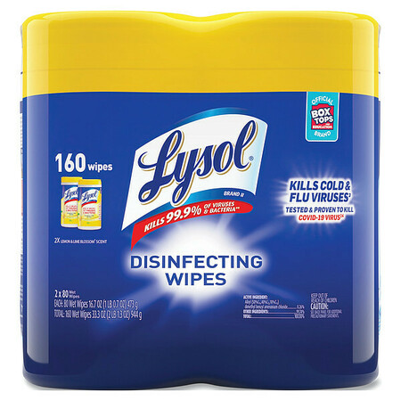 LYSOL Disinfecting Wipes, Canister, Lemon and Lime Blossom, White, 2 PK 19200-80296