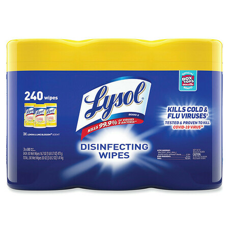 LYSOL Disinfecting Wipes, Canister, Lemon and Lime Blossom, White, 3 PK 19200-84251