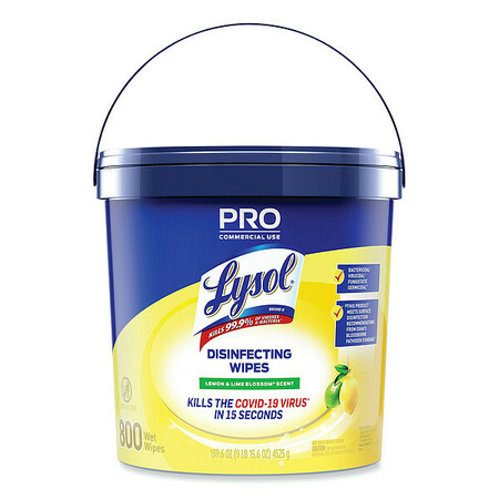 LYSOL Professional Disinfecting Wipe Bucket, 1-Ply, 6 x 8, Lemon and Lime Blossom, White, 800 Wipes, PK2 19200-99856