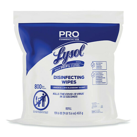 LYSOL Pro Disinfecting Wipe Bucket Refill, 1-Ply, 6 x 8, Lemon and Lime Blossom, White, 800 Wipes, PK2 19200-99857