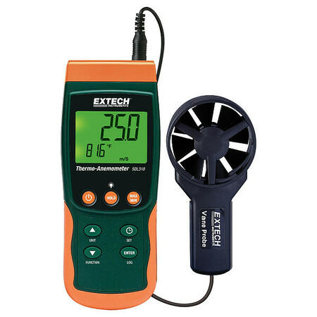 EXTECH Anemometer, 80 to 4,930fpm, 122F SDL310-NIST