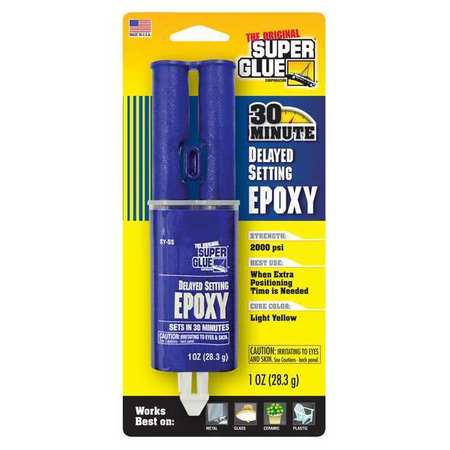 Super Glue Glue, Delayed Setting Epoxy Series, Yellow, 2 oz, Syringe, 1:01 Mix Ratio, 24 hr Functional Cure SY-SS