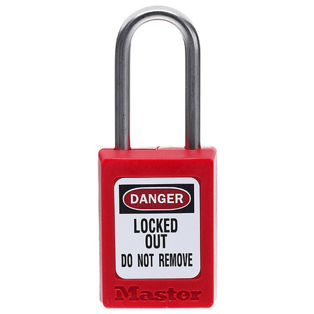 MASTER LOCK Zenex Thermoplastic Padlock, 1-3/8 in Wide, 1-1/2 in H, Stainless Steel Shackle, Key Retaining, Red S31RED
