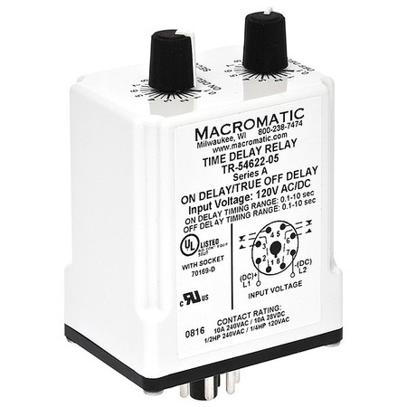 MACROMATIC Time Delay Relay, 120VAC/DC, 10A, DPDT TR-55122-05