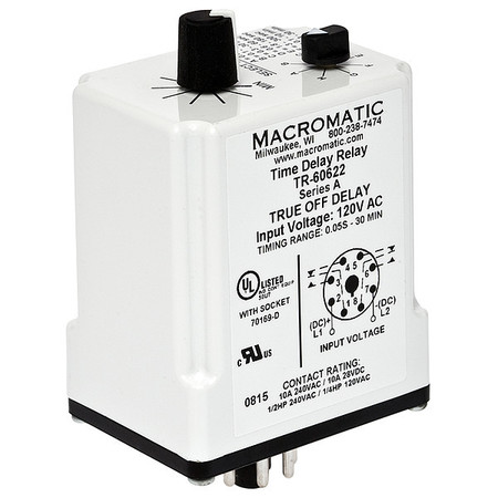 MACROMATIC Time Delay Rlay, 12VDC, 10A, DPDT, 0.05 sec. TR-60626