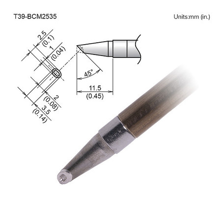 HAKKO Tip, Bevel, W/Indent, 2.5mm/45Deg X 11.5mm T39-BCM2535