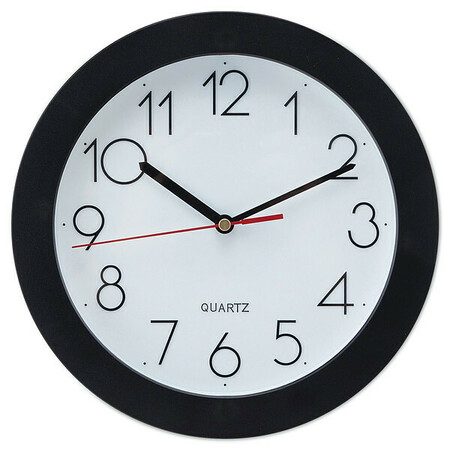 Zoro Select Round Wall Clock, Black, 9-3/4" UNV10421