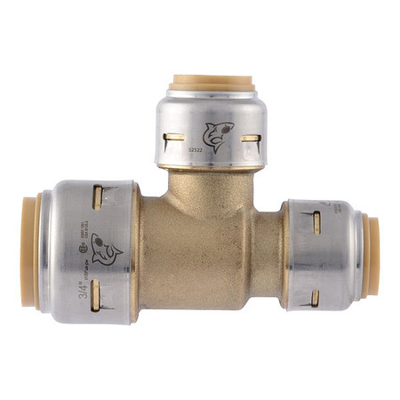 SHARKBITE MAX Reducing Tee, Brass, , 3/4in Size A Pipe Sz UR454