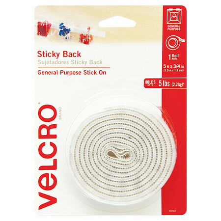 VELCRO BRAND Reclosable Fastener, 5 ft, 3/4 in Wd, White 90087