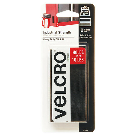 VELCRO BRAND Reclosable Fastener, Acrylic Adhesive, 4 in, 2 in Wd, Black, 2 PK 90199
