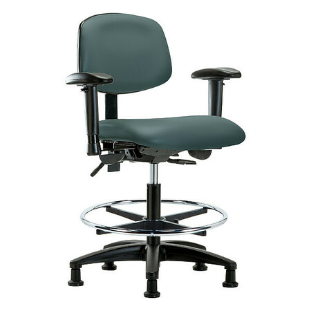 BLUE RIDGE ERGONOMICS Medium Bench Chair, 21" to 28-1/4" Height, Adjustable Arms, Black BR-VMBCH-RG-T1-A1-CF-RG-8546