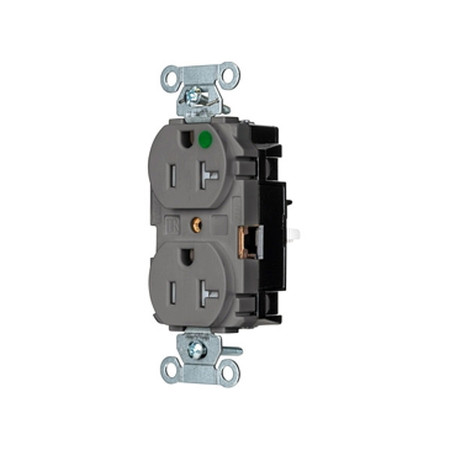 HUBBELL Receptacle, 1 hp, 125V AC, NEMA 5-20R 8300STGYTR