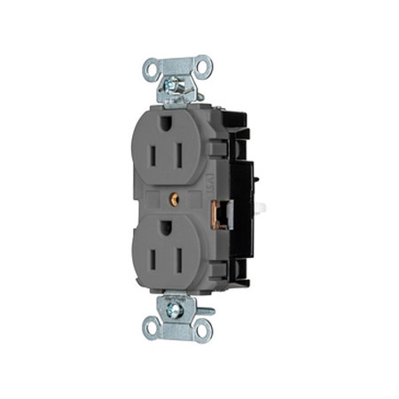 HUBBELL Receptacle, 1/2 hp, 125V AC, NEMA 5-15R BR15STGY