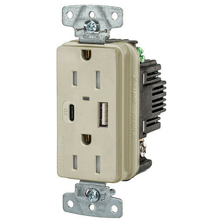 HUBBELL USB Receptacle, Ivory, 1/2 hp USB15ACPDI