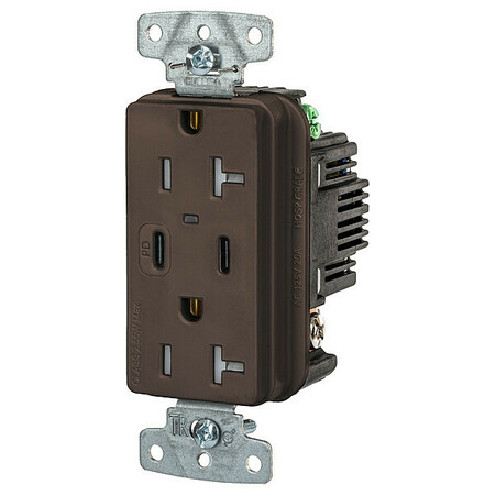 HUBBELL USB Receptacle, Brown, 1 hp USB20CPD