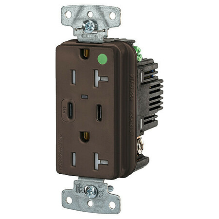HUBBELL USB Receptacle, Brown, 1 hp USB8300CPD