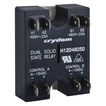 CRYDOM Dual Solid State Relay, 4 to 15VDC, 25A H12D4825D