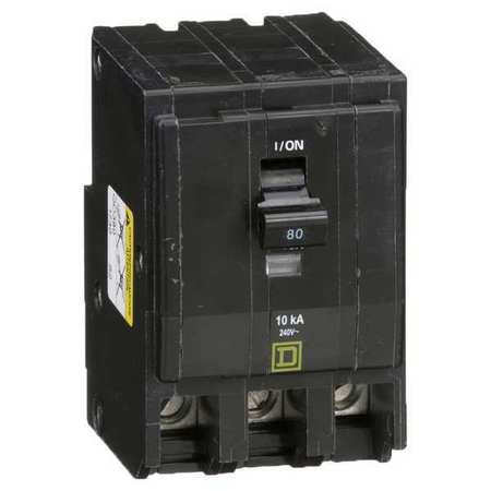 SQUARE D Miniature Circuit Breaker, QO Series 80A, 3 Pole, 120/240V AC QO380