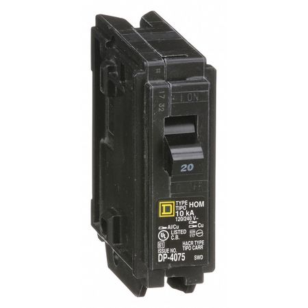 Square D Miniature Circuit Breaker, HOM Series 20A, 1 Pole, 120/240V AC HOM120