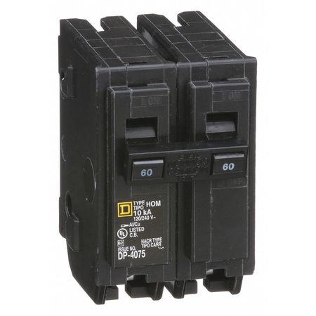 Square D Miniature Circuit Breaker, HOM Series 60A, 2 Pole, 120/240V AC HOM260