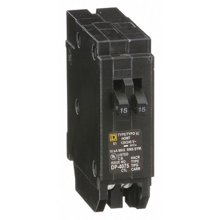 Square D Miniature Circuit Breaker, HOMT Series 15A, 1 Pole, 120/240V AC HOMT1515