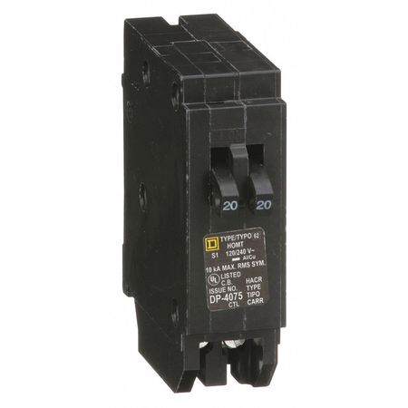 Square D Miniature Circuit Breaker, HOMT Series 20A, 1 Pole, 120/240V AC HOMT2020