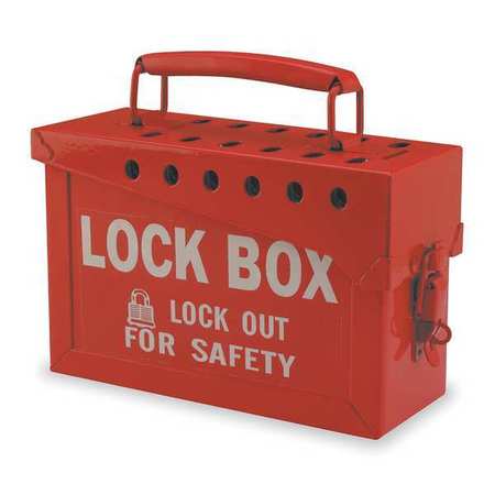 BRADY Lockout Tagout Portable Group Lock Box, Steel, Hinged, 13 Padlocks, 6 in x 8.9 in x 3.5 in, Red 65699