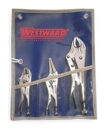 WESTWARD 3 Piece Locking Pliers Set Vinyl Grip Handle 1ECF5