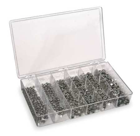 Zoro Select Plain Finish 18-8 Stainless Steel Keps w/ External Tooth Washer Hex Lock Nut Assortment, 600 pc. WWG6KEPSSSGR