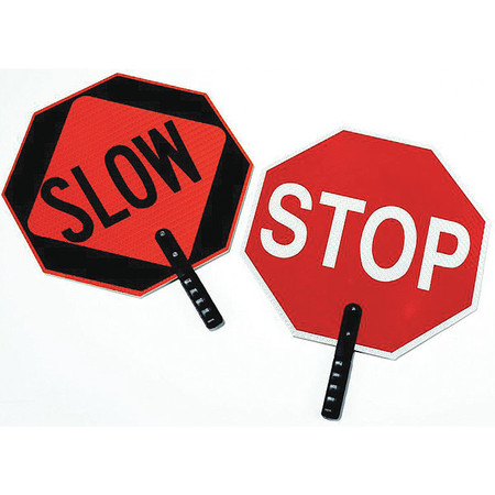 Zoro Select Traffic Paddle Sign, 2-Sided Stop/Slow, Non-Reflective, 18 in HxW, 9 in Polygrip Handle 03-851