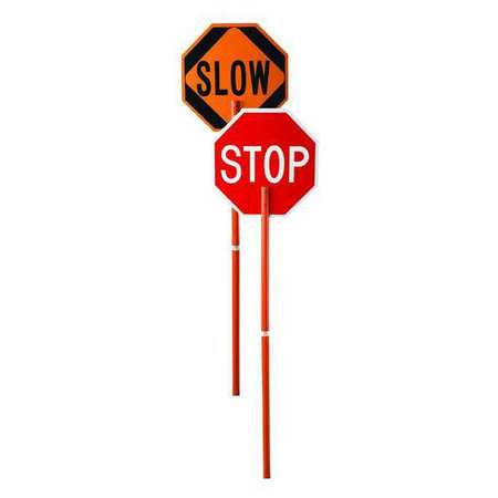 ZORO SELECT Traffic Paddle Sign, 2-Sided Stop/Slow, Engineer Reflective, 24 in HxW, Pole Mounted, 81 in Handle 03-822P