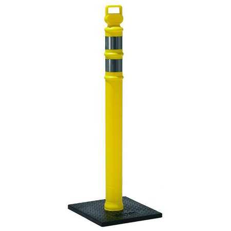 ZORO SELECT Delineator Post with Base, Polyethylene, 45 in H, Yellow, High-Intensity Prismatic, Grabber Top 03-747YRBC