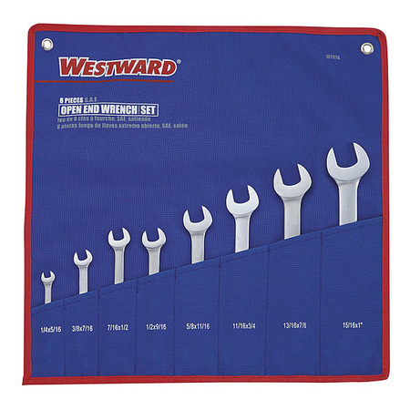 Westward Open End Wrench Set, 15 Deg, 1/4-1 in., 8Pc 1EYD7