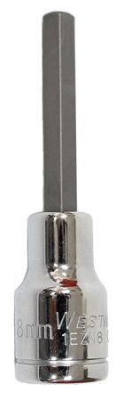 WESTWARD 1/2 in Drive Hex Socket Bit Metric 8 mm Tip, 3 1/2 in L 1EZN8