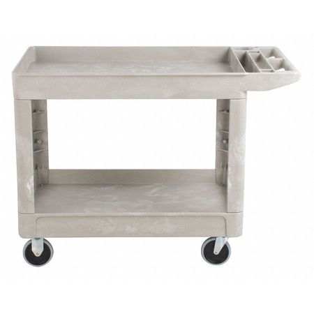 Rubbermaid Commercial Utility Cart with Deep Lipped Plastic Shelves, Flat, 2 Shelves, 500 lb FG450089BEIG