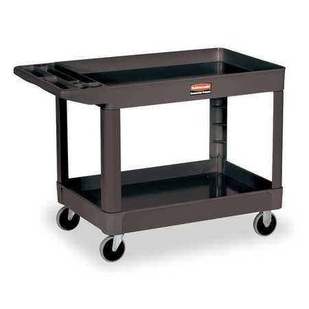 Rubbermaid Commercial Flat Handle 2-Shelf Utility Cart, 500 lbs. Capacity FG452089BLA