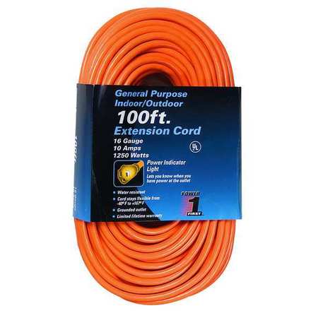POWER FIRST 100 ft. 16/3 Lighted Extension Cord SJTW 1FD54