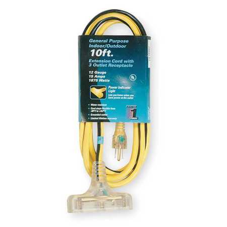 POWER FIRST 10 ft. 12/3 3-Outlet Extension Cord SJTW 1FD67