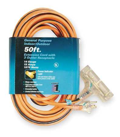 POWER FIRST 50 ft. 14/3 3-Outlet Lighted Extension Cord SJTW 1FD66
