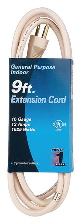 POWER FIRST 9 ft. 16/3 3-Outlet Extension Cord SJT 1FD72