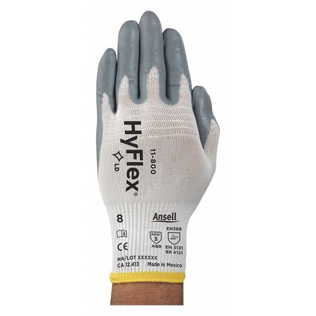ANSELL Foam Nitrile Coated Gloves, Palm Coverage, White/Gray, M, PR 11-800