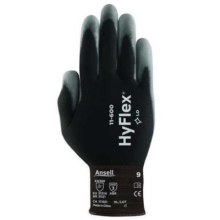 Ansell Polyurethane Coated Gloves, Palm Coverage, Black, 9, PR 11-600