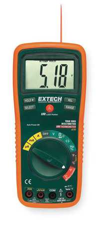 Extech Digital Multimeter, 750 Max. AC Volts, 1,000 Max. DC Volts, 10 Max. AC Amps, 10 Max. DC Amps EX470A