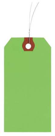 ZORO SELECT 1-3/8" x 2-3/4" Fluorescent Green Wire Tag, Includes 12" Wire, Pk1000 4WLA4