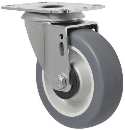 ZORO SELECT Swivel Plate Caster, Therm Rubber, 4 in, 176 lb 1G191