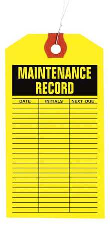 ZORO SELECT 3-1/8" x 6-1/4" Yellow Inspection Tag, Maintenance Log, Pk1000 1HAC2